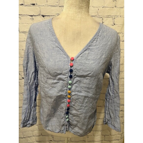 Boden Tops - Boden Chambray Cecilia 100% Linen Multi Color Button Blouse size 8